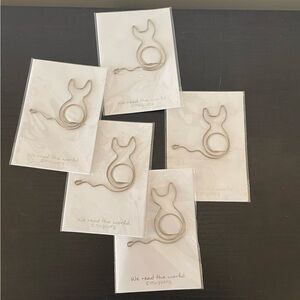 $10 SALE Set of 5 Cat Bookmarks Decorative Paper Clips Silver Metal